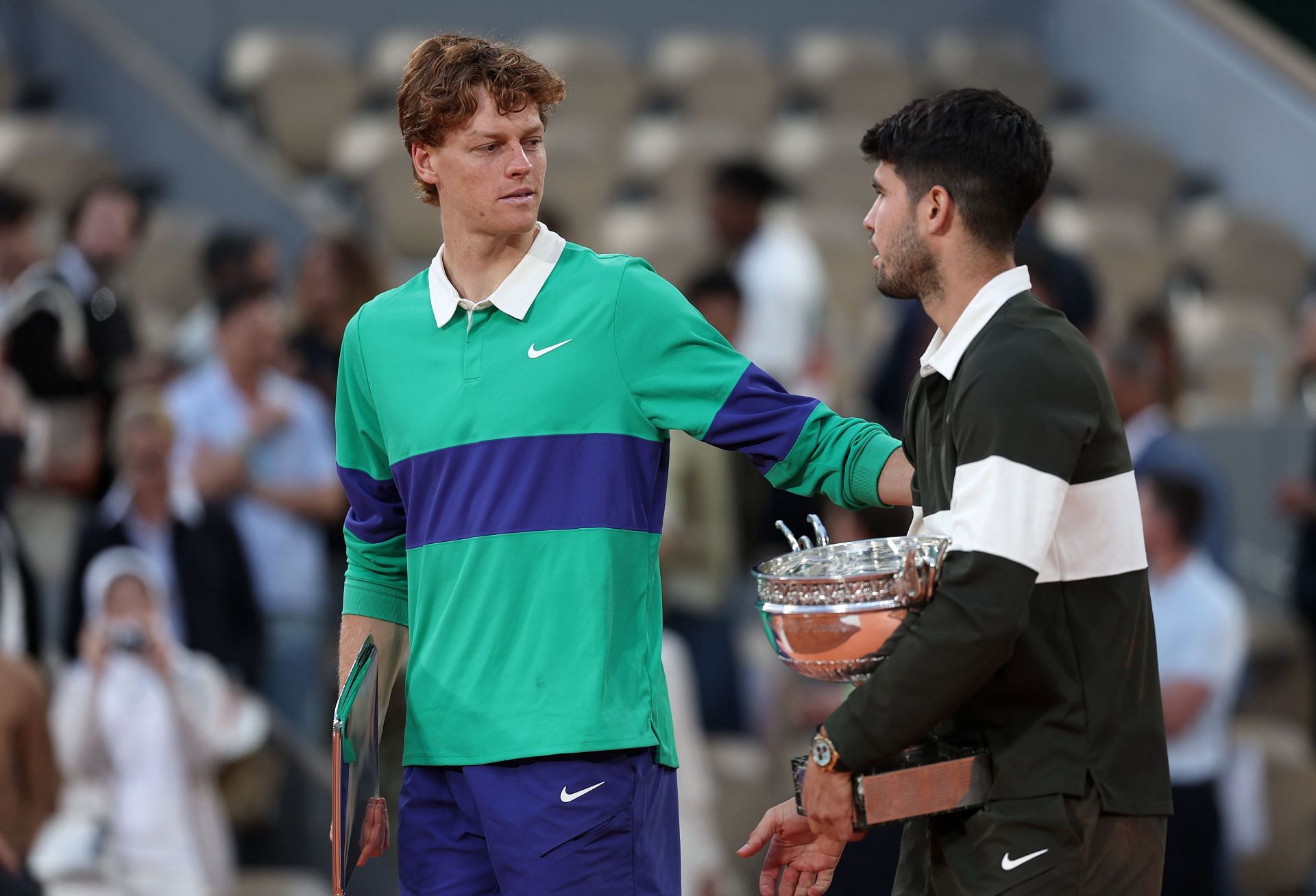 Jannik Sinner and Carlos Alcaraz at the 2025 French Open - Day Fifteen - Source: Getty